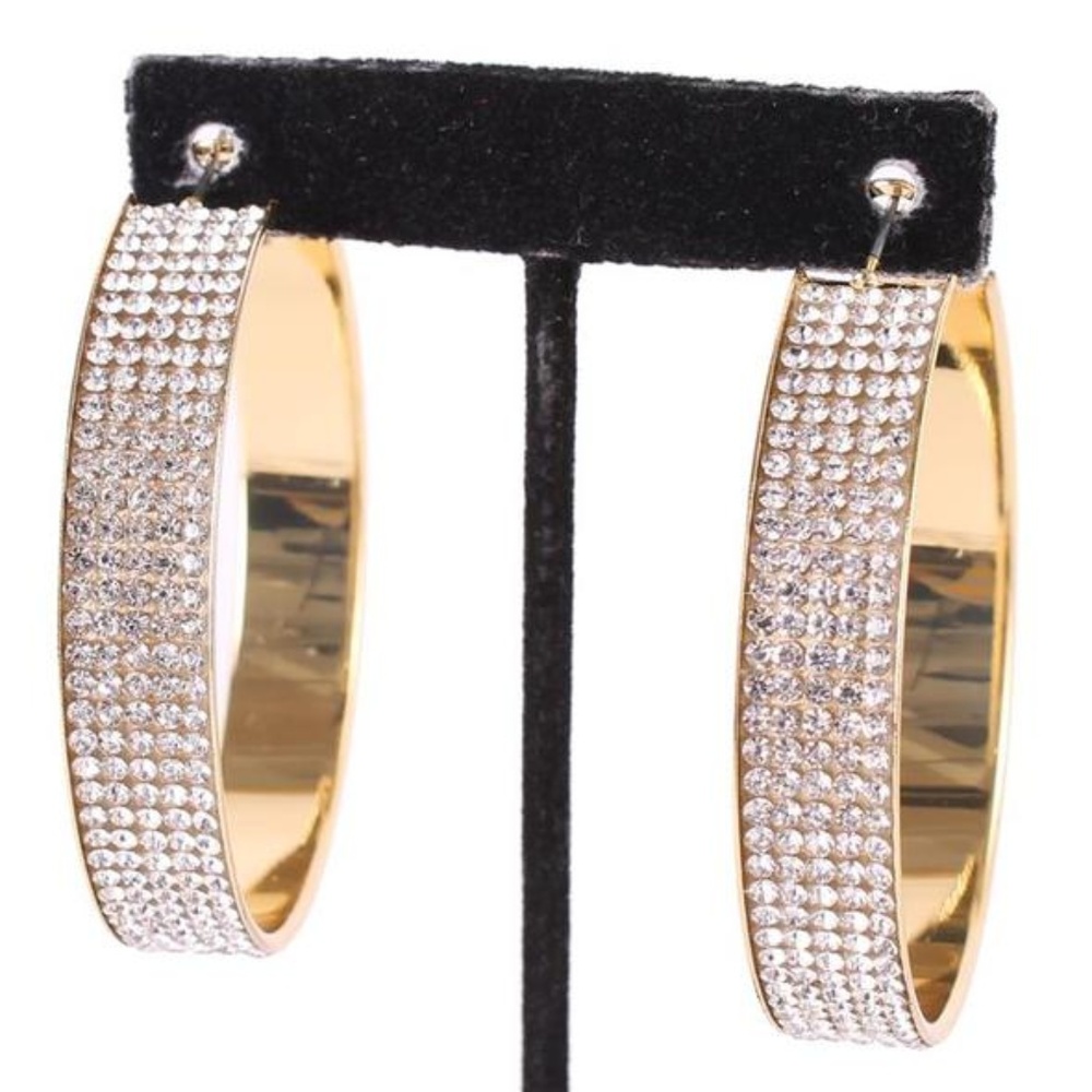 Gold Rhinestone Hoop Earrings